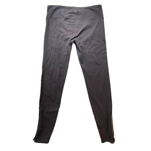 Athleta Leggings Women Brown Track Tux Tight Metro Velvet Stripe Sz LT Zip Ankle - Picture 2 of 9
